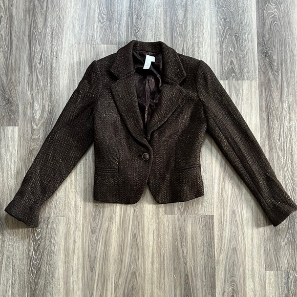 2B. Rych Womes Wool Blend Cropped Tweed Blazer Wool Business Jacket Size 12 - Picture 1 of 11